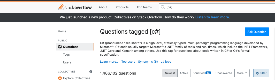 Stack Overflow questions tagged 'C#' - 1,486,102