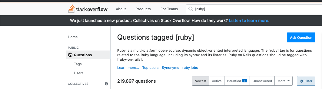 Stack Overflow questions tagged 'Ruby' - 219,897